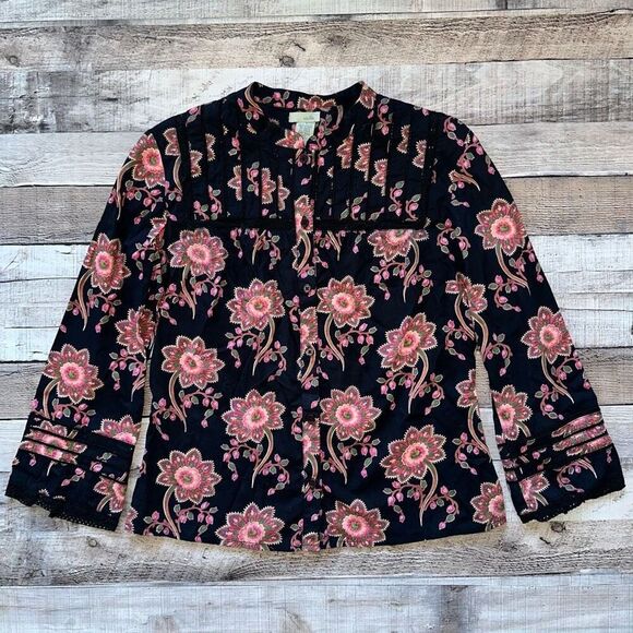 Anthropologie Tops - Anthropologie Embroidered Cotton Floral Button Up Long Sleeve Blouse | 8
